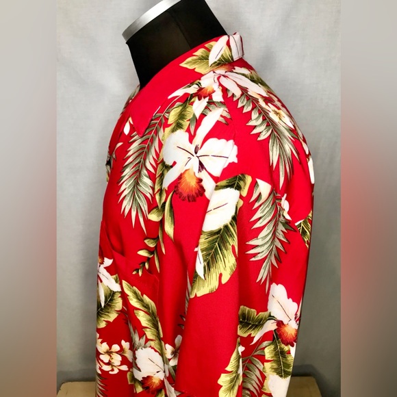 Vintage Two Palms Shirt Red Size 2XL Tiki Hawaiian Floral Palm Rayon Tropical - Picture 6 of 13